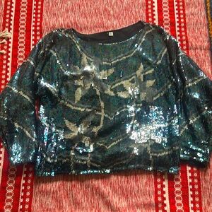 Vintage Long Sleeve Sequin Shirt Silk